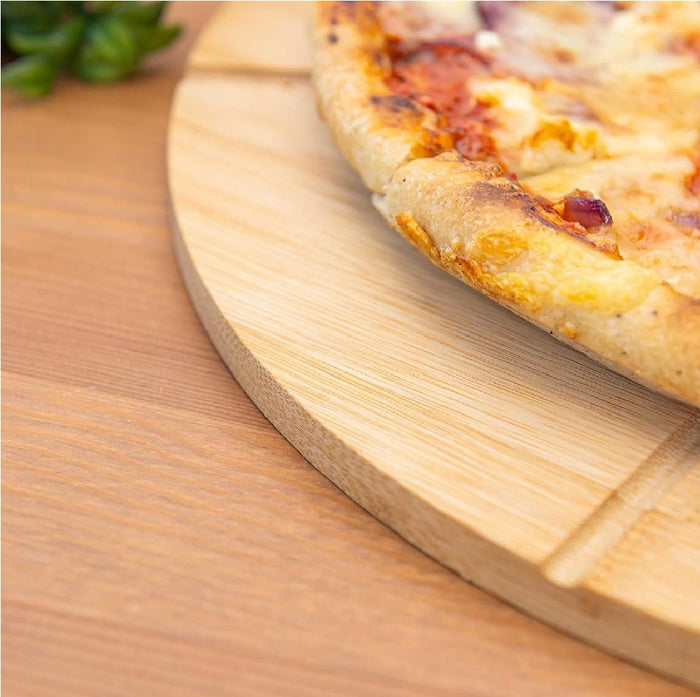 Tagliere Pizza Bambù 35cm con Rotella Taglia Pizza Ecologico e Robusto (6 Spicchi)