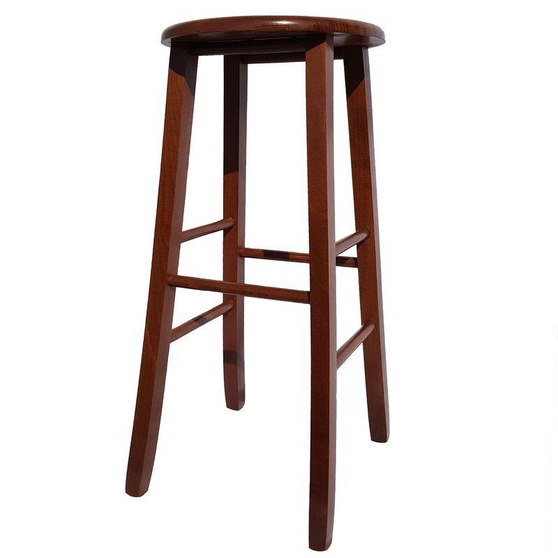 SGABELLO TONDO CON SEDUTA IN MASSELLO COLORE NOCE PER UN ARREDAMENTO RUSTICO STRUTTURA ROBUSTA 32 × 32 × 67 CM