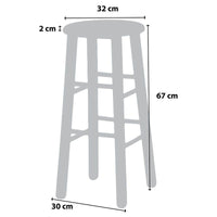SGABELLO TONDO CON SEDUTA IN MASSELLO COLORE NOCE PER UN ARREDAMENTO RUSTICO STRUTTURA ROBUSTA 32 × 32 × 67 CM