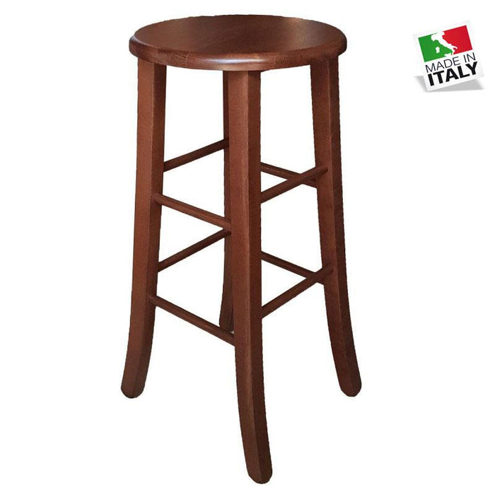 SGABELLO TONDO CON SEDUTA IN MASSELLO COLORE NOCE PER UN ARREDAMENTO RUSTICO STRUTTURA ROBUSTA 32 × 32 × 67 CM