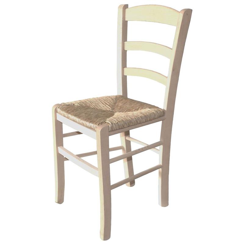 SEDIA IN LEGNO COLORE NATURALE 44×42×87 CM MODELLO PAESANA CON SEDUTA IN PAGLIA GREZZA E SCHIENALE ALTO