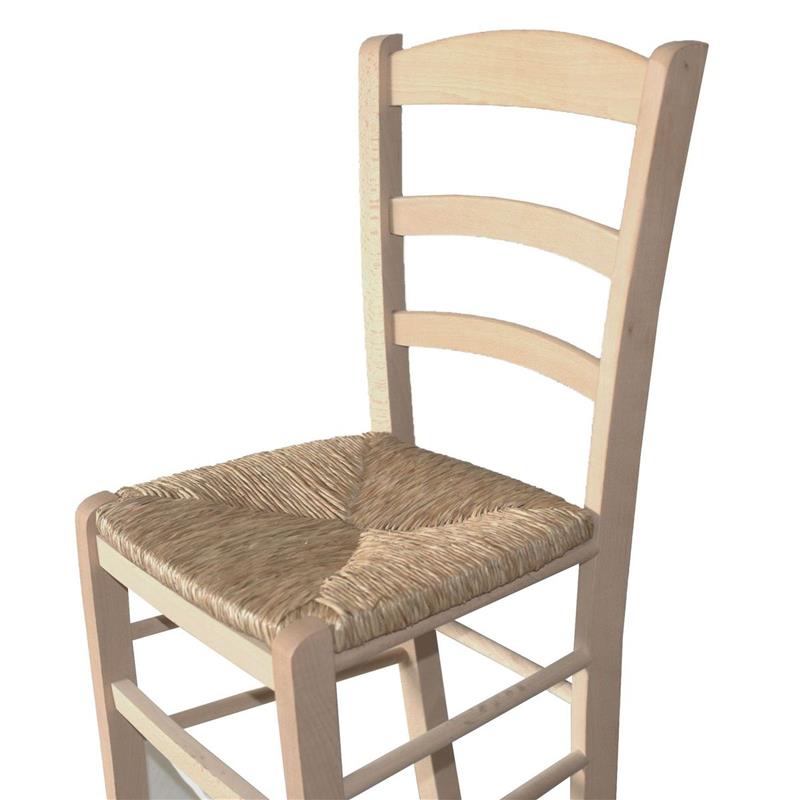 SEDIA IN LEGNO COLORE NATURALE 44×42×87 CM MODELLO PAESANA CON SEDUTA IN PAGLIA GREZZA E SCHIENALE ALTO