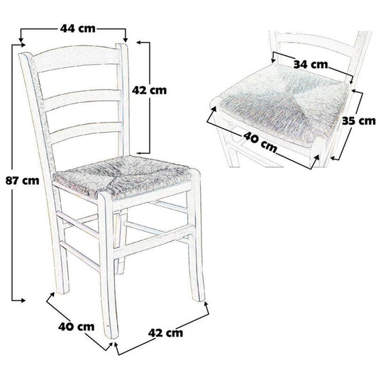 SEDIA IN LEGNO COLORE NOCE 45×45×85 CM MODELLO PAESANA CON SEDUTA IN PAGLIA GREZZA E SCHIENALE ALTO