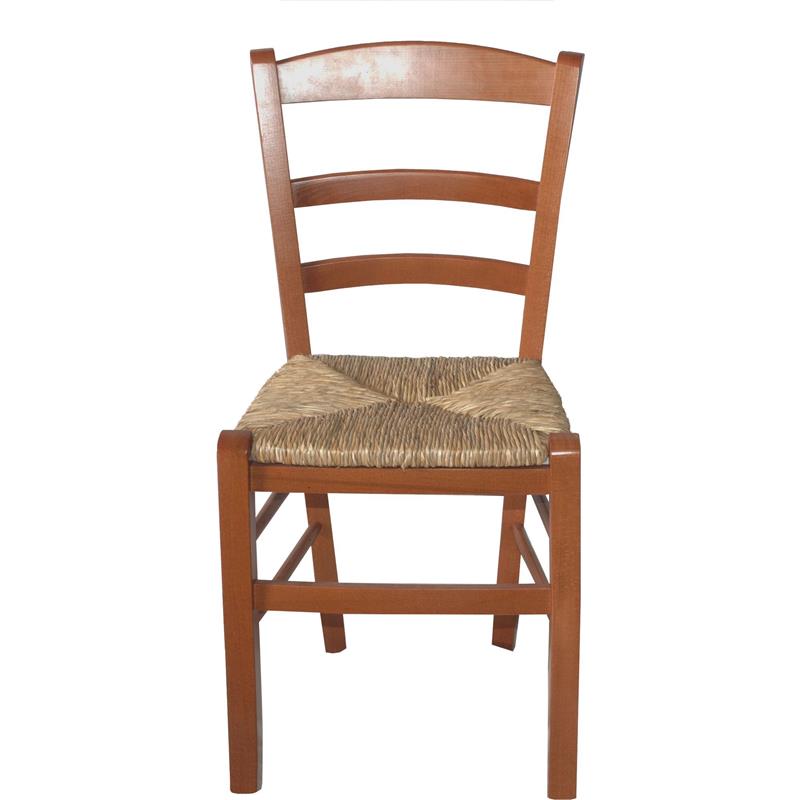 SEDIA IN LEGNO COLORE CILIEGIO 45×45×88 CM MODELLO PAESANA CON SEDUTA IN PAGLIA GREZZA E SCHIENALE ALTO