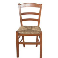SEDIA IN LEGNO COLORE CILIEGIO 45×45×88 CM MODELLO PAESANA CON SEDUTA IN PAGLIA GREZZA E SCHIENALE ALTO