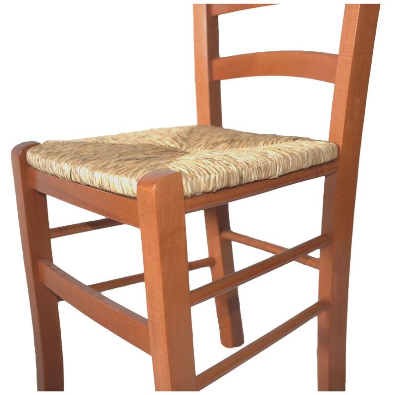 SEDIA IN LEGNO COLORE CILIEGIO 45×45×88 CM MODELLO PAESANA CON SEDUTA IN PAGLIA GREZZA E SCHIENALE ALTO