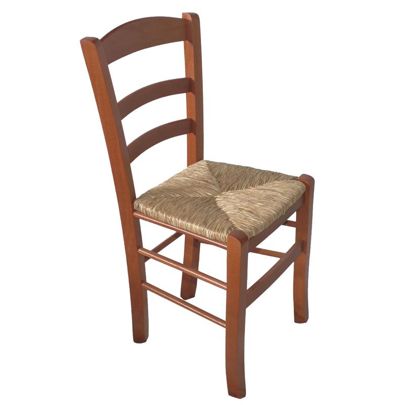 SEDIA IN LEGNO COLORE CILIEGIO 45×45×88 CM MODELLO PAESANA CON SEDUTA IN PAGLIA GREZZA E SCHIENALE ALTO