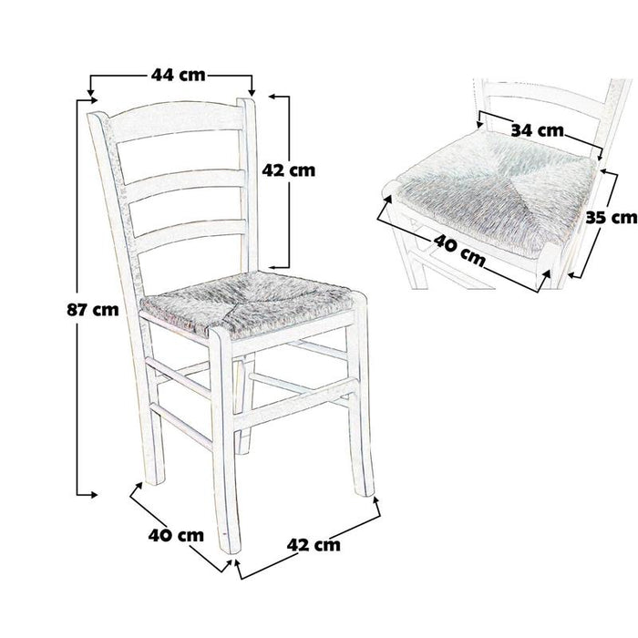 SEDIA IN LEGNO COLORE CILIEGIO 45×45×88 CM MODELLO PAESANA CON SEDUTA IN PAGLIA GREZZA E SCHIENALE ALTO