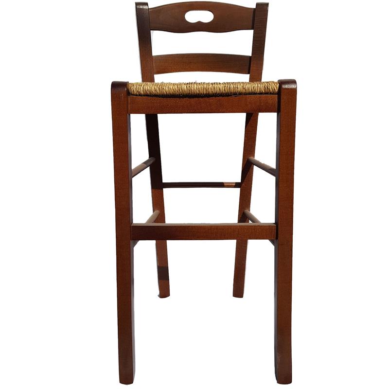 SGABELLO SNACK CON SEDUTA IN PAGLIA COLORE NOCE 39X38X90CM STILE RUSTICO SCHIENALE ALTO