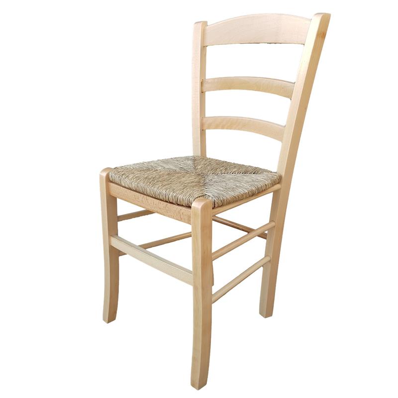 SEDIA IN LEGNO COLORE NATURALE 44×42×87 CM MODELLO PAESANA CON SEDUTA IN PAGLIA NATURALE LACCATA E SCHIENALE ALTO
