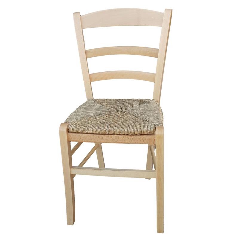 SEDIA IN LEGNO COLORE NATURALE 44×42×87 CM MODELLO PAESANA CON SEDUTA IN PAGLIA NATURALE LACCATA E SCHIENALE ALTO