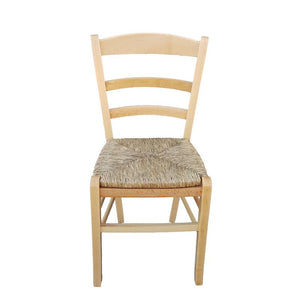 SEDIA IN LEGNO COLORE NATURALE 44×42×87 CM MODELLO PAESANA CON SEDUTA IN PAGLIA NATURALE LACCATA E SCHIENALE ALTO