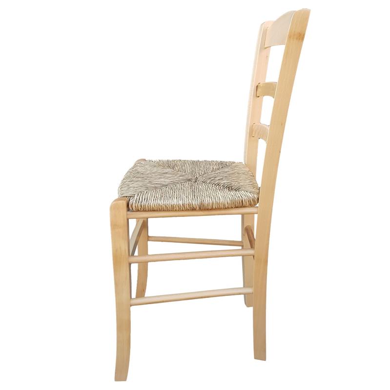 SEDIA IN LEGNO COLORE NATURALE 44×42×87 CM MODELLO PAESANA CON SEDUTA IN PAGLIA NATURALE LACCATA E SCHIENALE ALTO