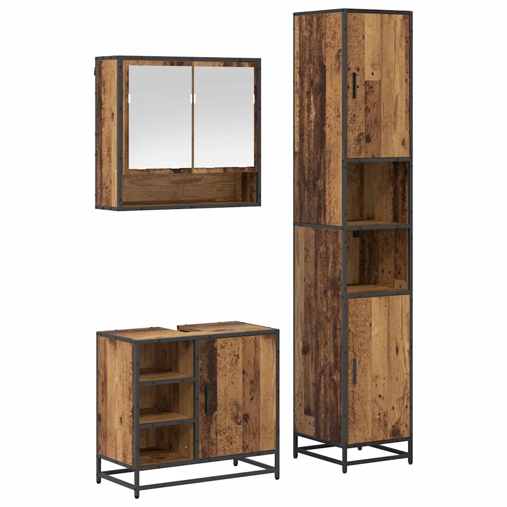 Set di mobili per il bagno con lo scaffale 3 pcs Legno vecchio