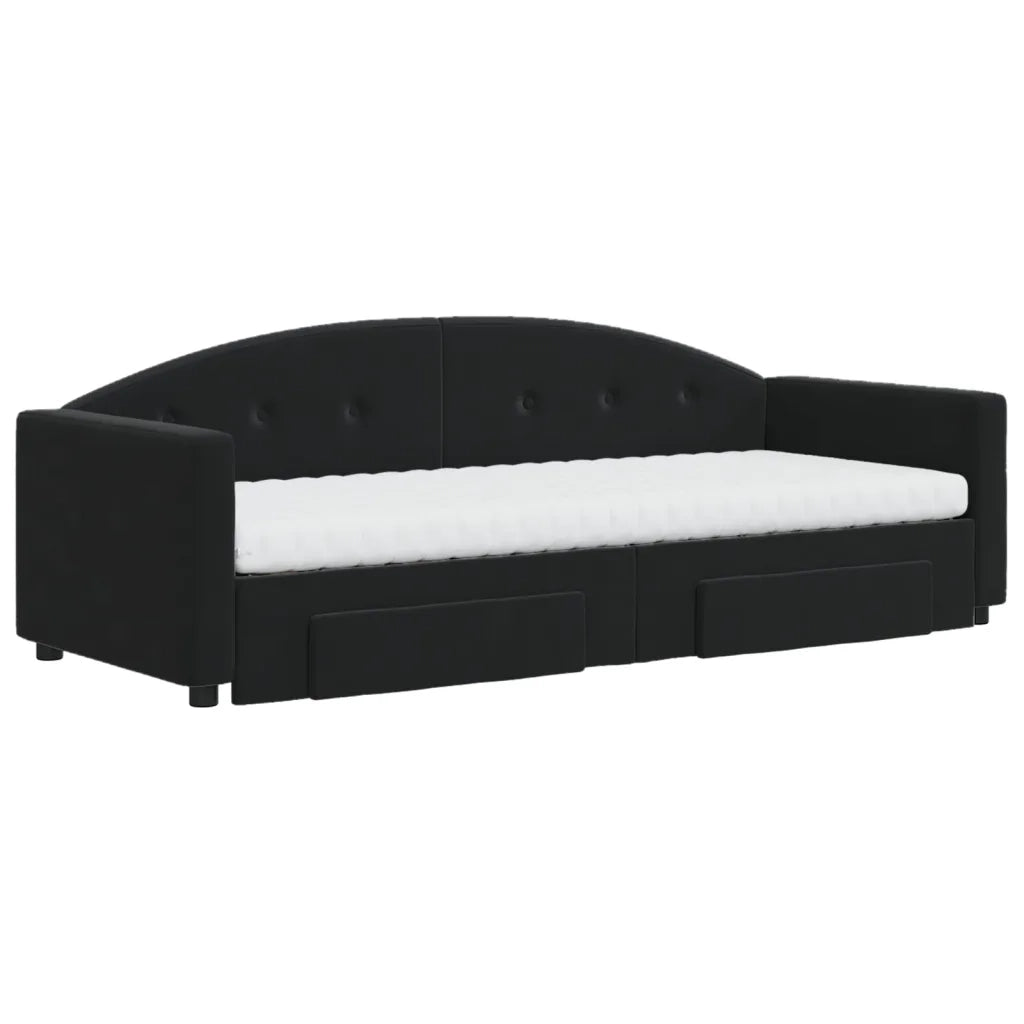Divano Letto Estraibile con Cassetti Nero 80x200 cm in Velluto 3197370