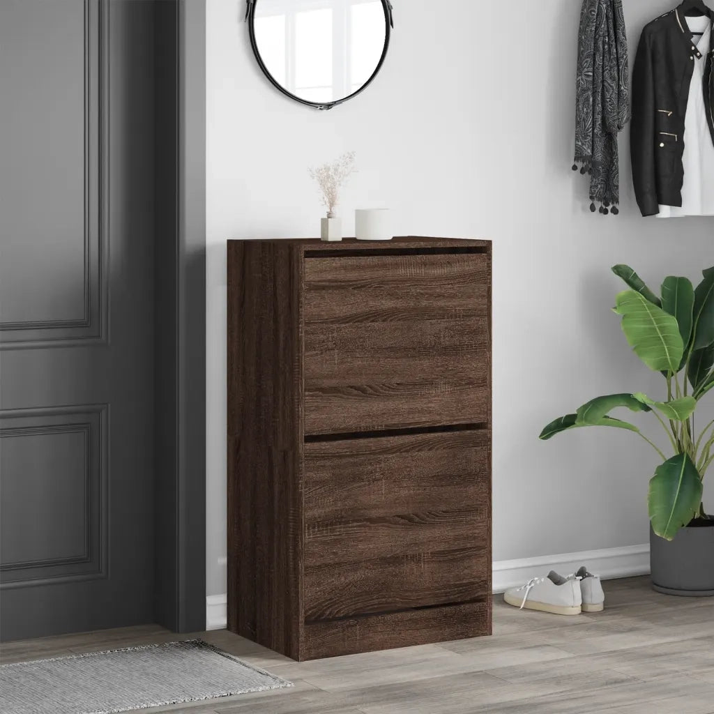 Scarpiera | Mobile per scarpe con 2 Cassetti Ribaltabili Rovere Marrone 60x42x108cm