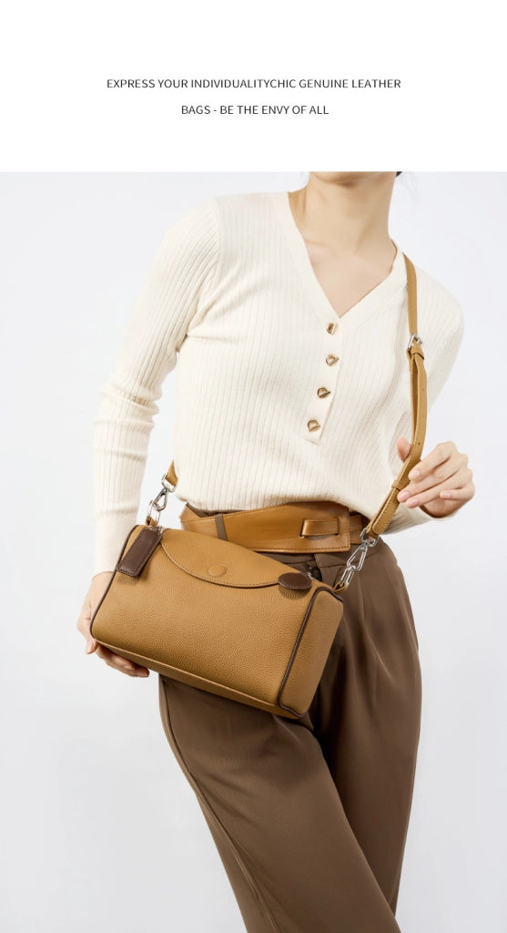 Borsa a tracolla da donna in vera pelle, marrone.