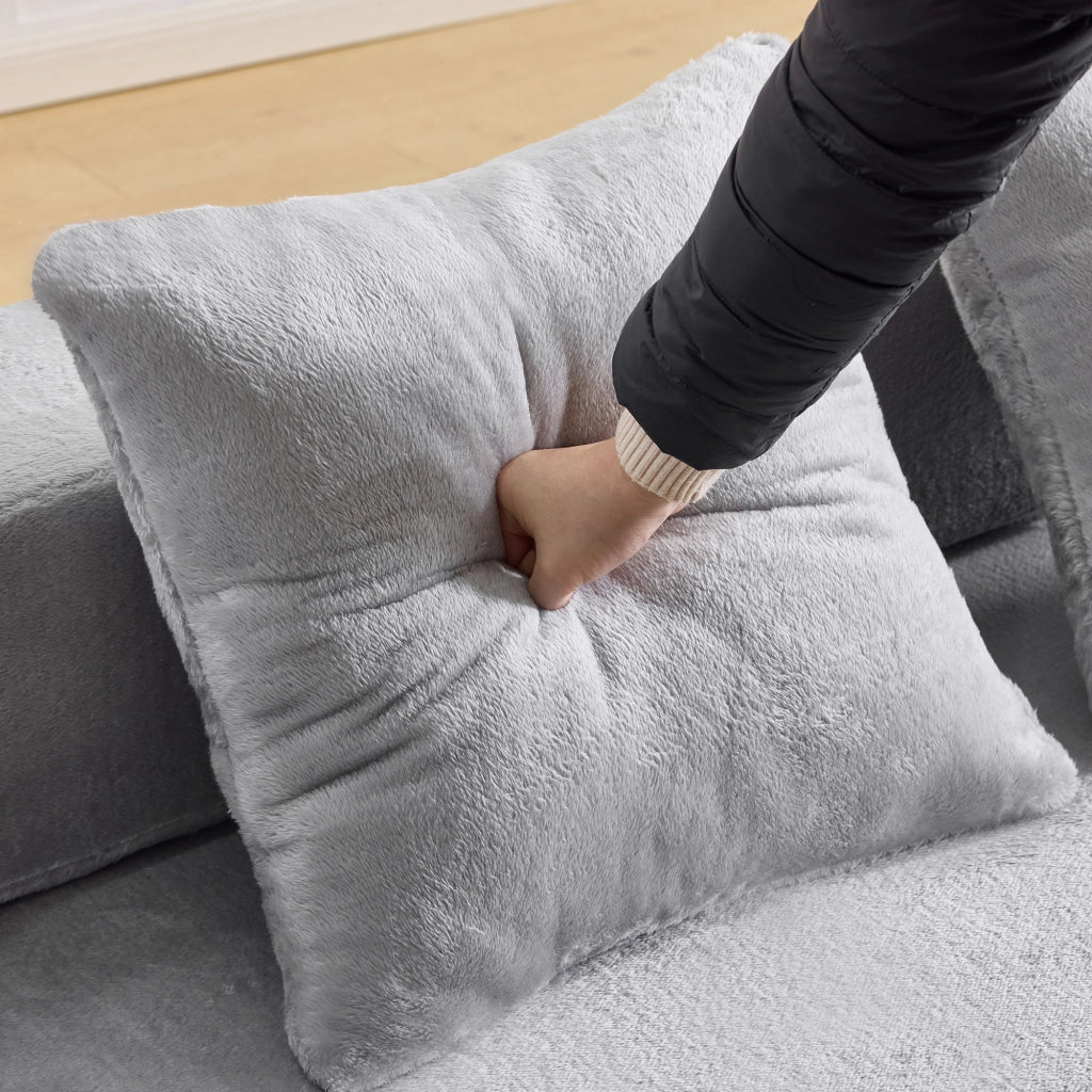 Divano letto 2 posti - con funzione materasso e cuscini - in tessuto - grigio chiaro