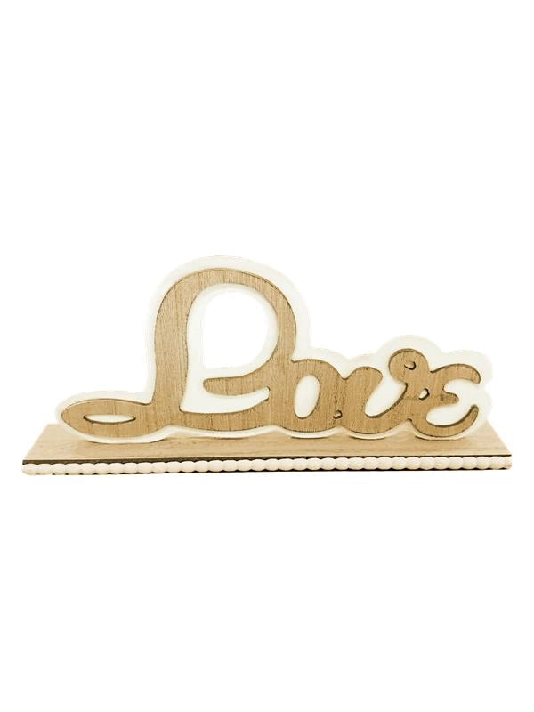 SCRITTA LOVE DECORAZIONE IN LEGNO COLOR LEGNO NATURALE E BIANCO DIMENSIONI 25X4X10,6CM