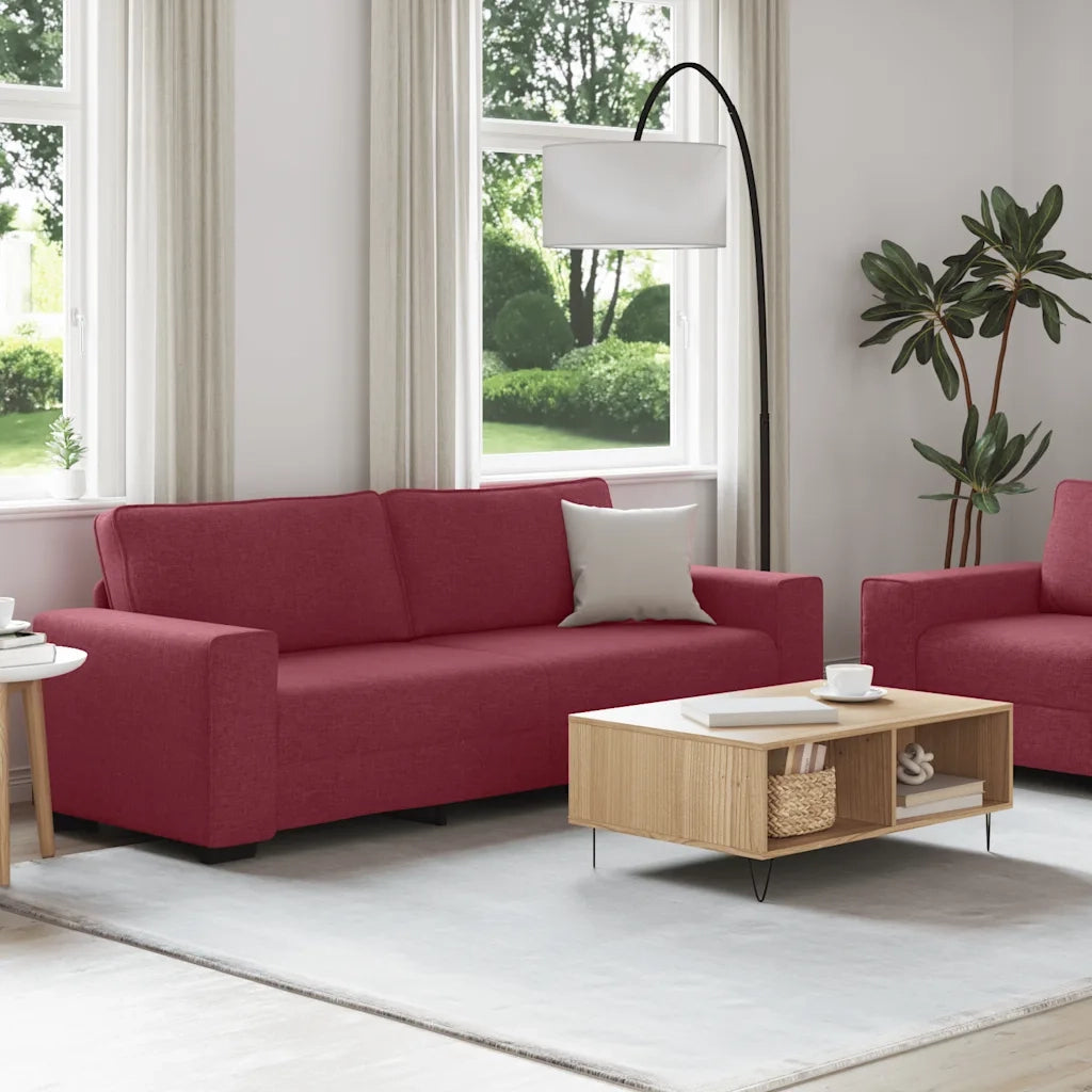 Set di Divani 2 pz con Cuscini Rosso Vino in Tessuto