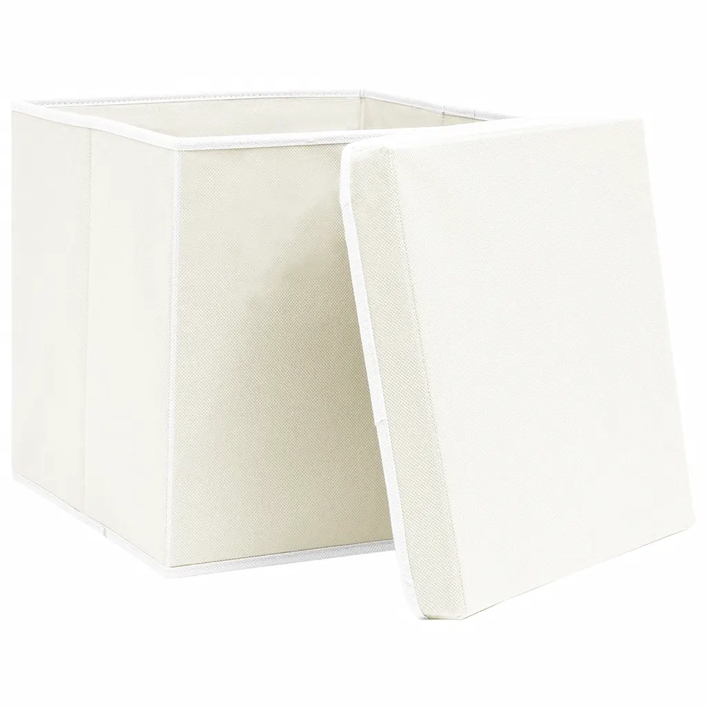 Scatole Portaoggetti con Coperchi 4pz Bianco 32x32x32cm Tessuto 288350