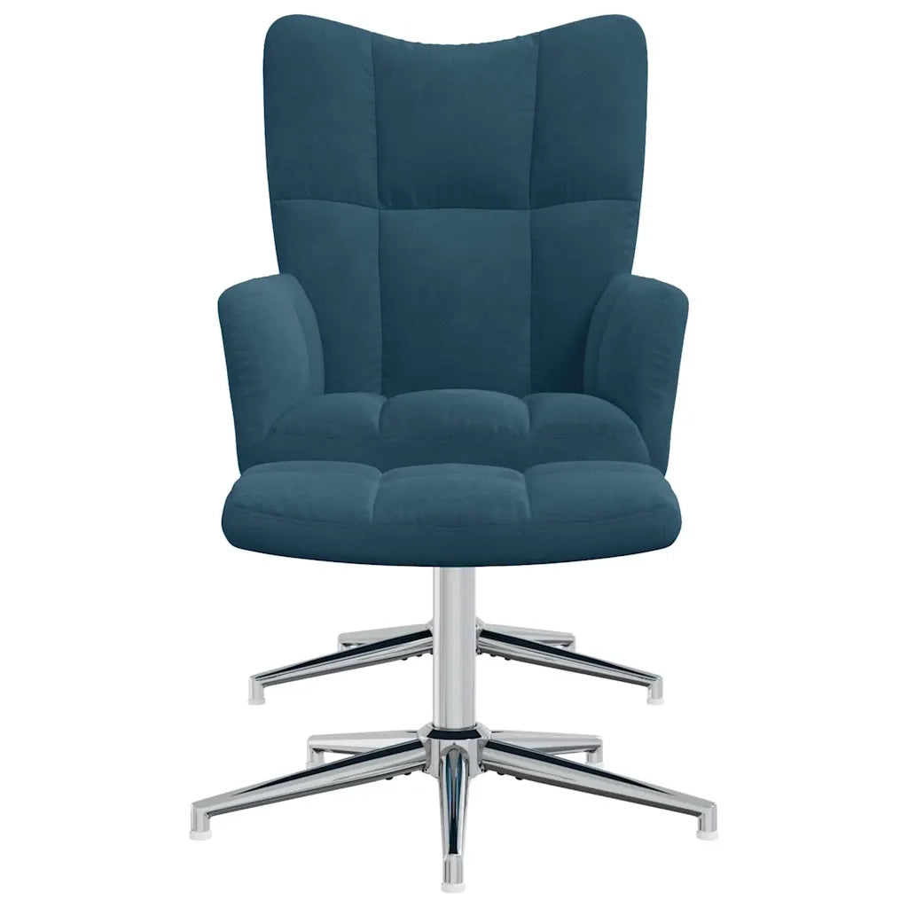 Divano Sedia-Poltrona Relax con Poggiapiedi Blu in Velluto 762652