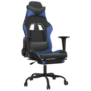 Sedia da Gaming | Sedia da e-sports Massaggiante Poggiapiedi Nero e Blu Similpelle
