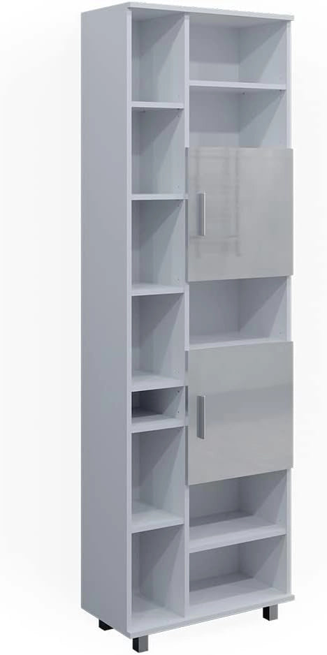 Mobile bagno alto Ilias, Bianco lucido, 60 x 190 cm, con ripiani regolabili per una conservazione ordinata