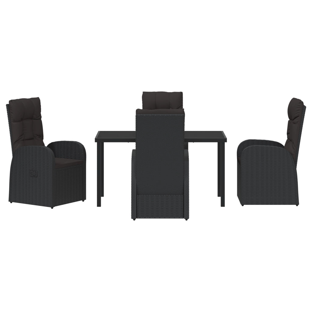 Set da pranzo da giardino a 5 pezzi di con cuscini neri in rattan polimerico