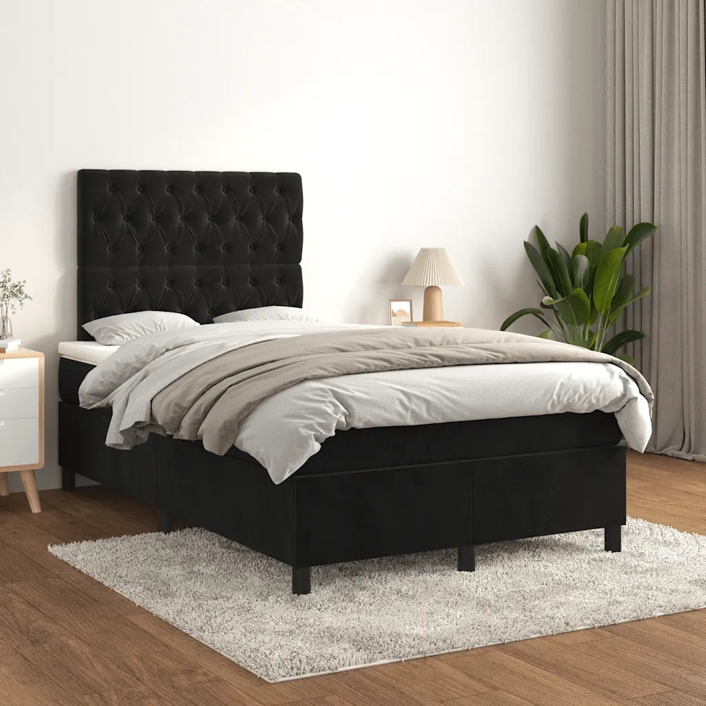 Giroletto a Molle con Materasso Nero 120x190 cm in Velluto 3270015