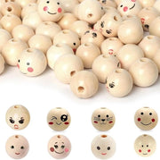 80 pezzi di corone in legno rotonde 20 mm corone in legno naturale con facce sorridenti per il fai da te stesso di teste di pupazzo, creazione di bracciali e collane.