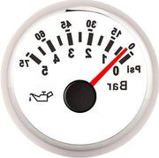 Olio Pressione Misure 12 V/24 V 2 pollici - 0-10Bar - 145psi - Illuminazione a LED - Auto Motociclo Camion Carro - Piatto di lettura bianco - Cassetta argentata.