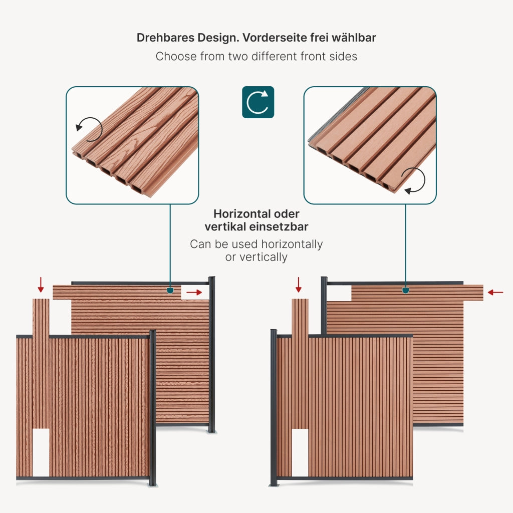 Recinzione Frangivista Grassano in WPC Modulo di Estensione con Montante (AxL) 185 x 175 - Marrone NEU.HOLZ