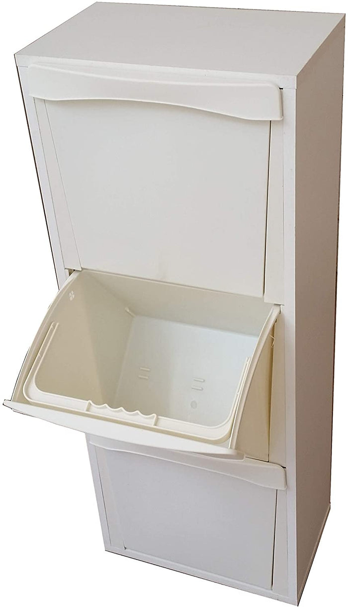 MOBILE RACCOLTA DIFFERENZIATA LEGNO PATTUMIERA ESTRAIBILE 3 VANI BIANCO CUCINA