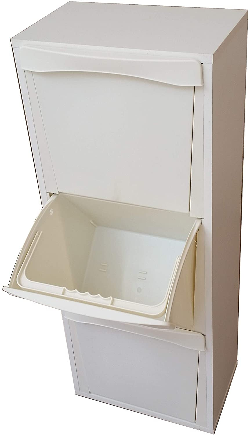 MOBILE RACCOLTA DIFFERENZIATA LEGNO PATTUMIERA ESTRAIBILE 3 VANI BIANCO CUCINA