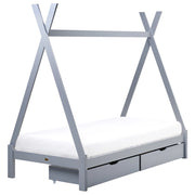 Letto a forma di tenda per bambini Struttura per letto singolo in pino grigio UE 90 x 200 cm con doghe e cassetti