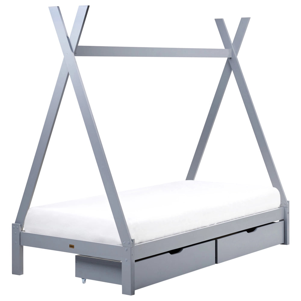 Letto a forma di tenda per bambini Struttura per letto singolo in pino grigio UE 90 x 200 cm con doghe e cassetti
