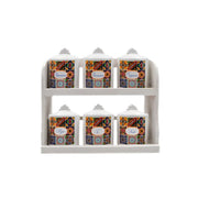 Set 6 Barattoli da Cucina Porta Spezie con Mensola Decoro Sicily