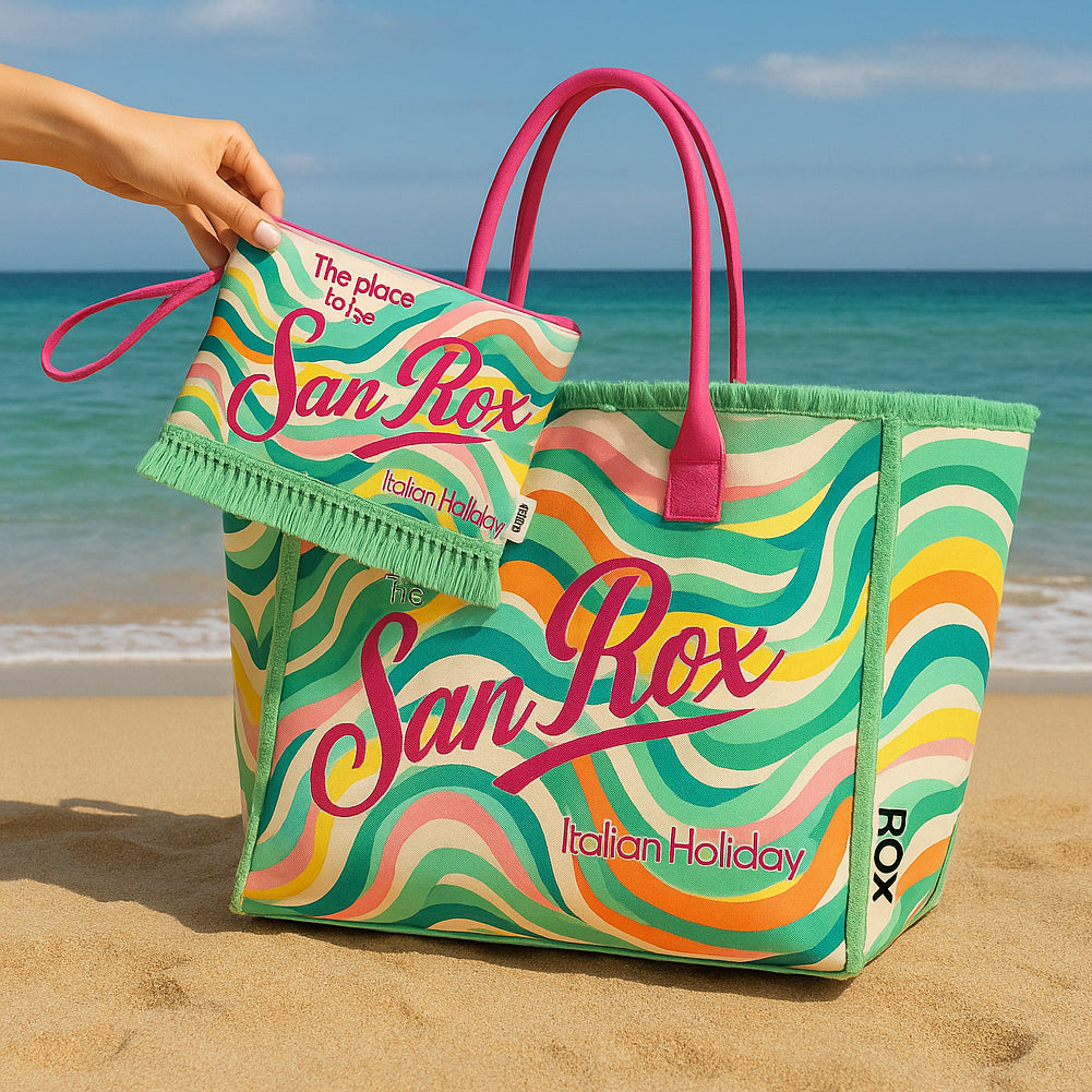 Set Borsa e Pochette Mare Design Fantasy con Frange Borsetta Organizer da Mare