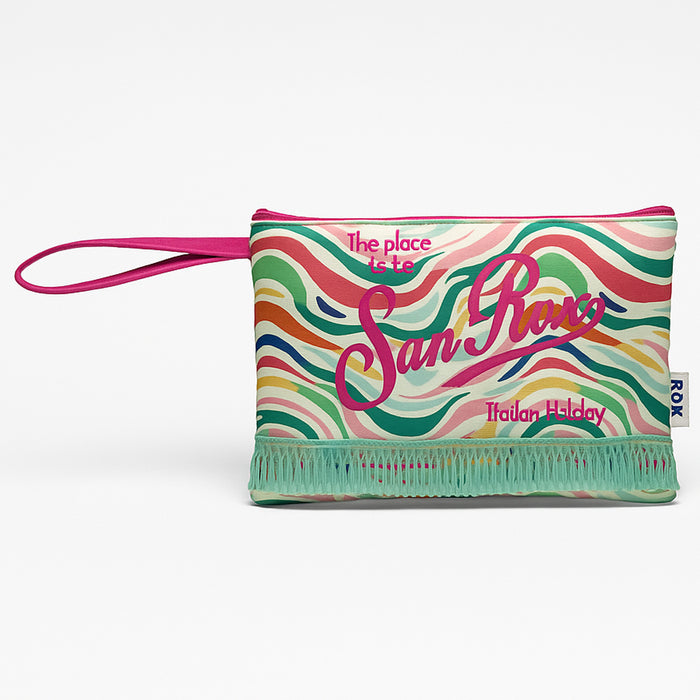 Set Borsa e Pochette Mare Design Fantasy con Frange Borsetta Organizer da Mare