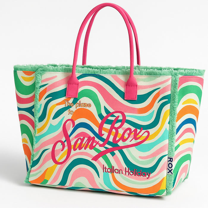 Set Borsa e Pochette Mare Design Fantasy con Frange Borsetta Organizer da Mare