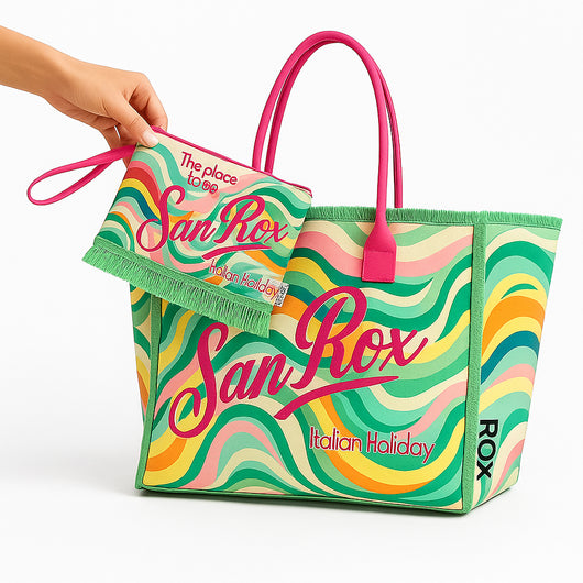 Set Borsa e Pochette Mare Design Fantasy con Frange Borsetta Organizer da Mare