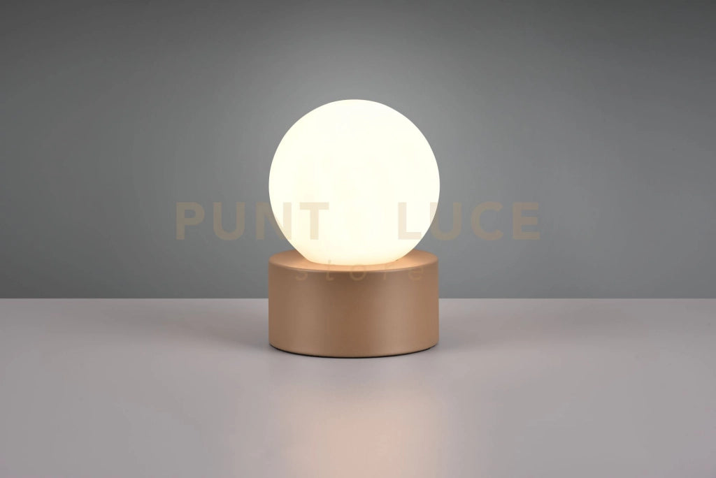 COUNTESS LAMPADA DA TAVOLO BASE METALLO EFFETTO LEGNO E VETRO SFERA BIANCO ACCENSIONE TOUCH H. 17CM 1 LUCE ATTACCO E14