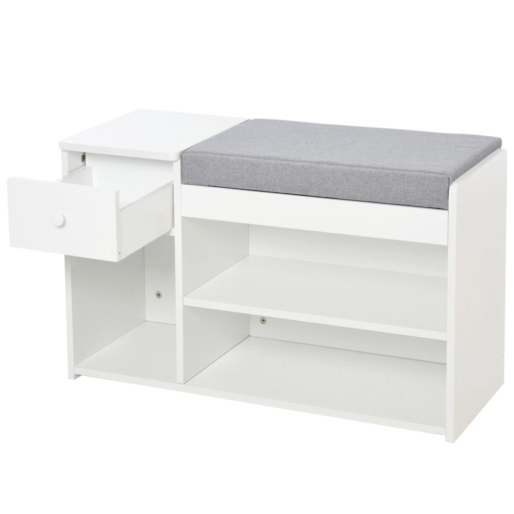 Panca Scarpiera con Cassetto e Cuscino ¨C zephmum ¨C Legno, Bianco, 81x31.5x49cm
