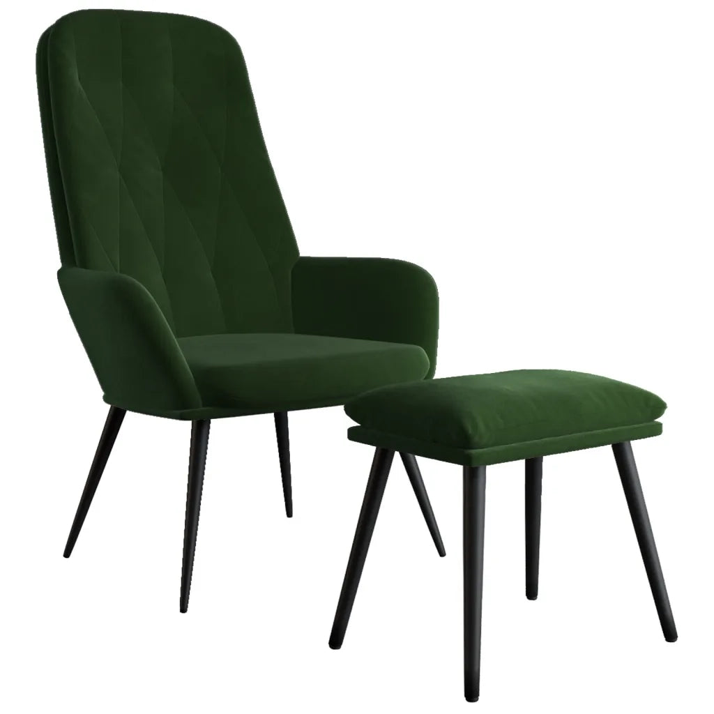 Poltrona Relax con Poggiapiedi Verde Scuro in Velluto