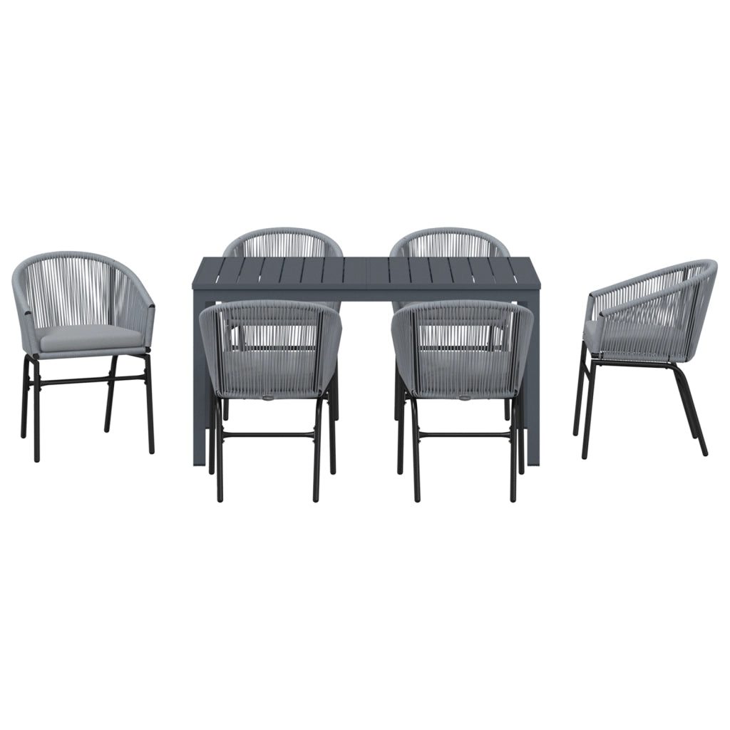 Set Pranzo Giardino da 7 Pezzi con Cuscini Grigio Poly Rattan