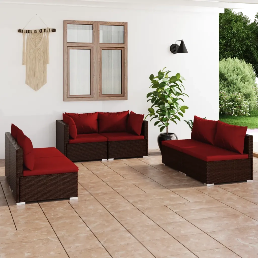 Set Divani da Giardino 6 pz con Cuscini in Polyrattan Marrone 3102211