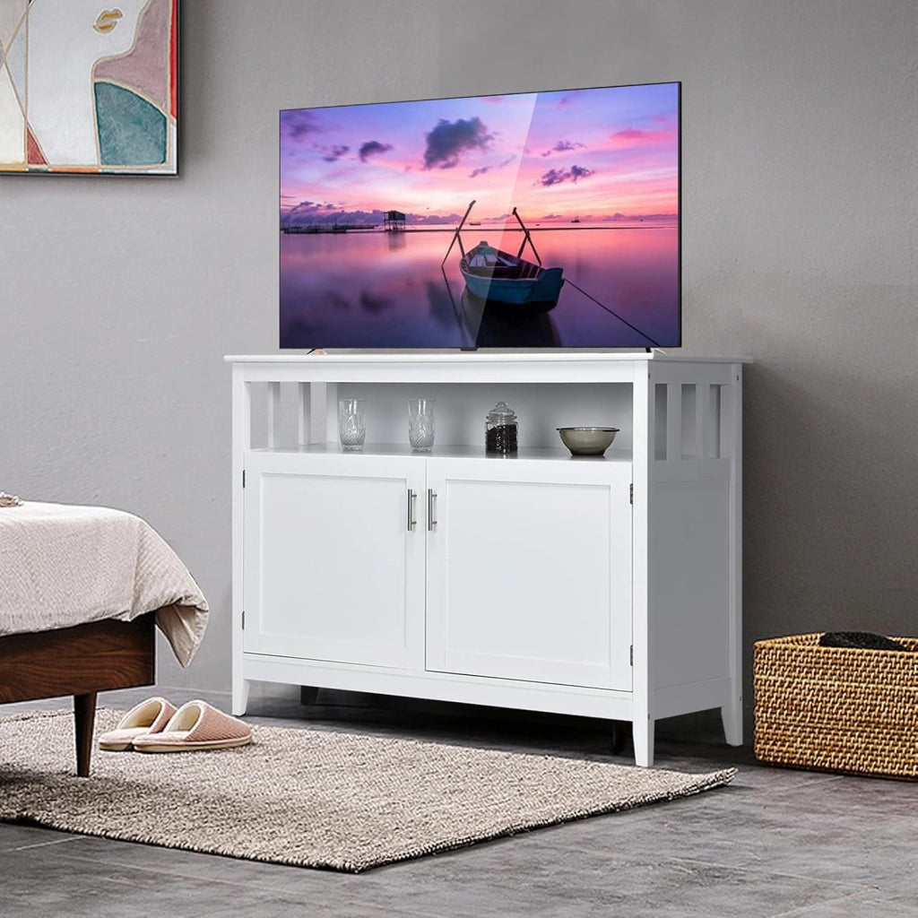 Armadio da cucina a buffet, da cucina, a buffet, con ripiano aperto e 2 ante, in legno, con ripiano regolabile, 114 x 51 x 91 cm, bianco