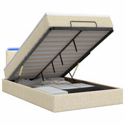 Letto Ottomano con Materasso e LED Crema 120 x 190 cm Tessuto 3458143