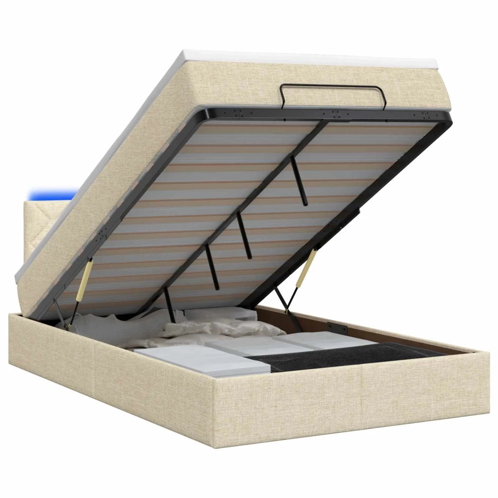 Letto Ottomano con Materasso e LED Crema 120 x 190 cm Tessuto 3458143